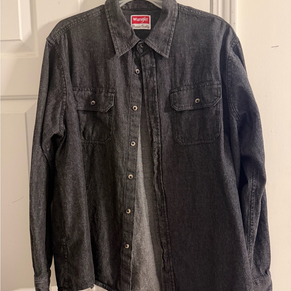 Wrangler Washed Black Denim Button-Front Work Shirt